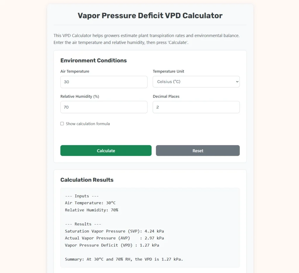 VPD Calculator Web App.