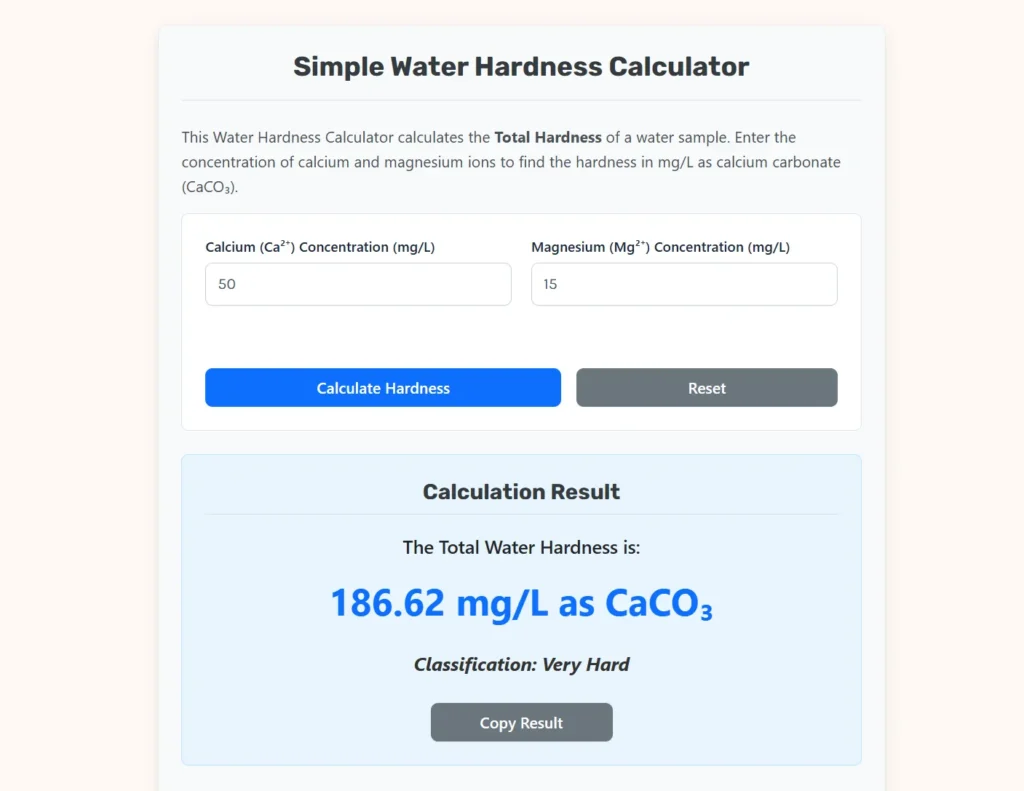 Water Hardness Calculator Web App.