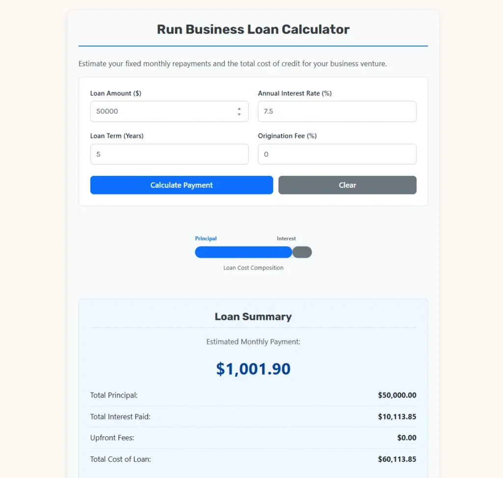 Business Loan Calculator Web App.