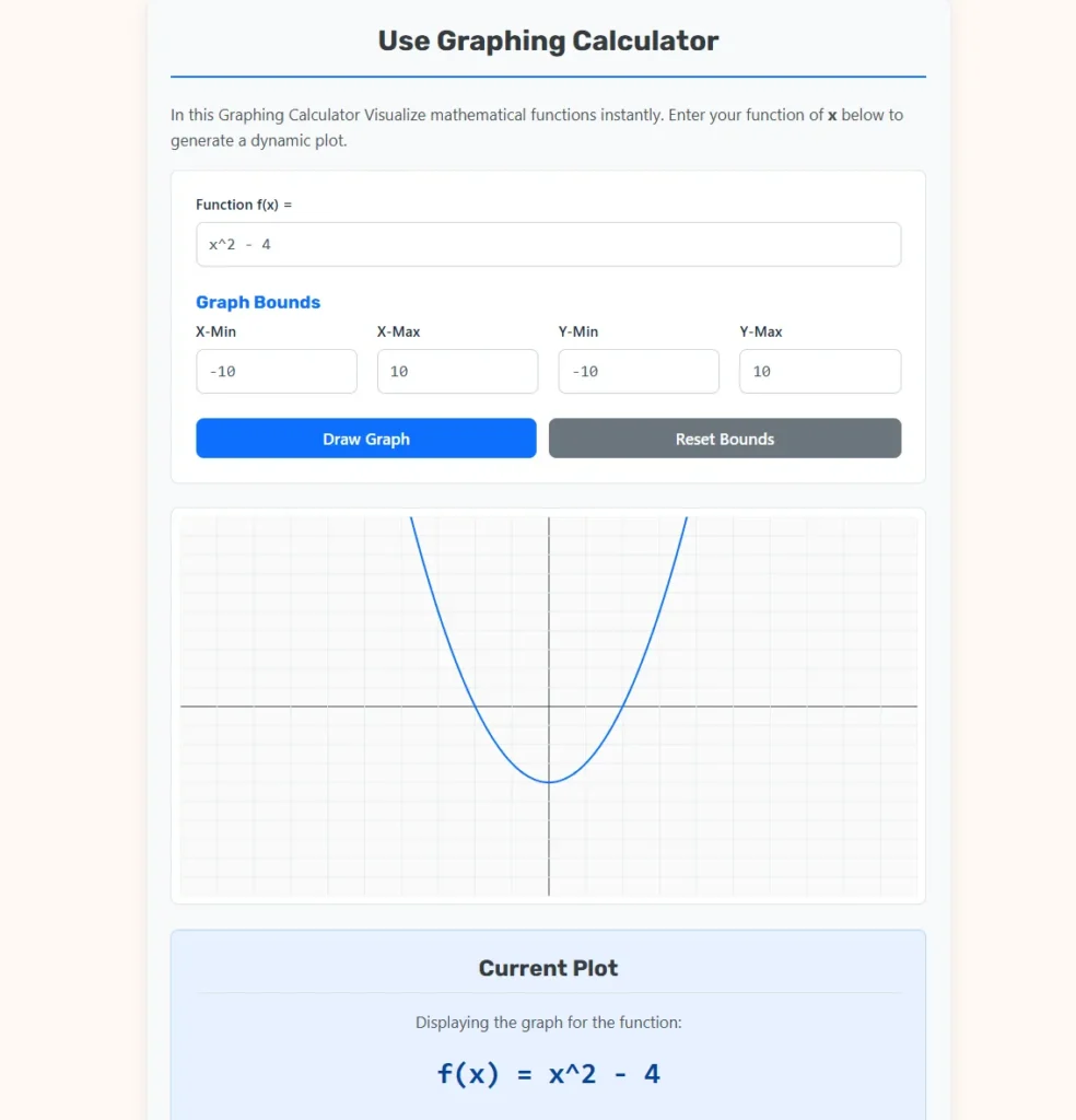 Interface of online graphing calculator.