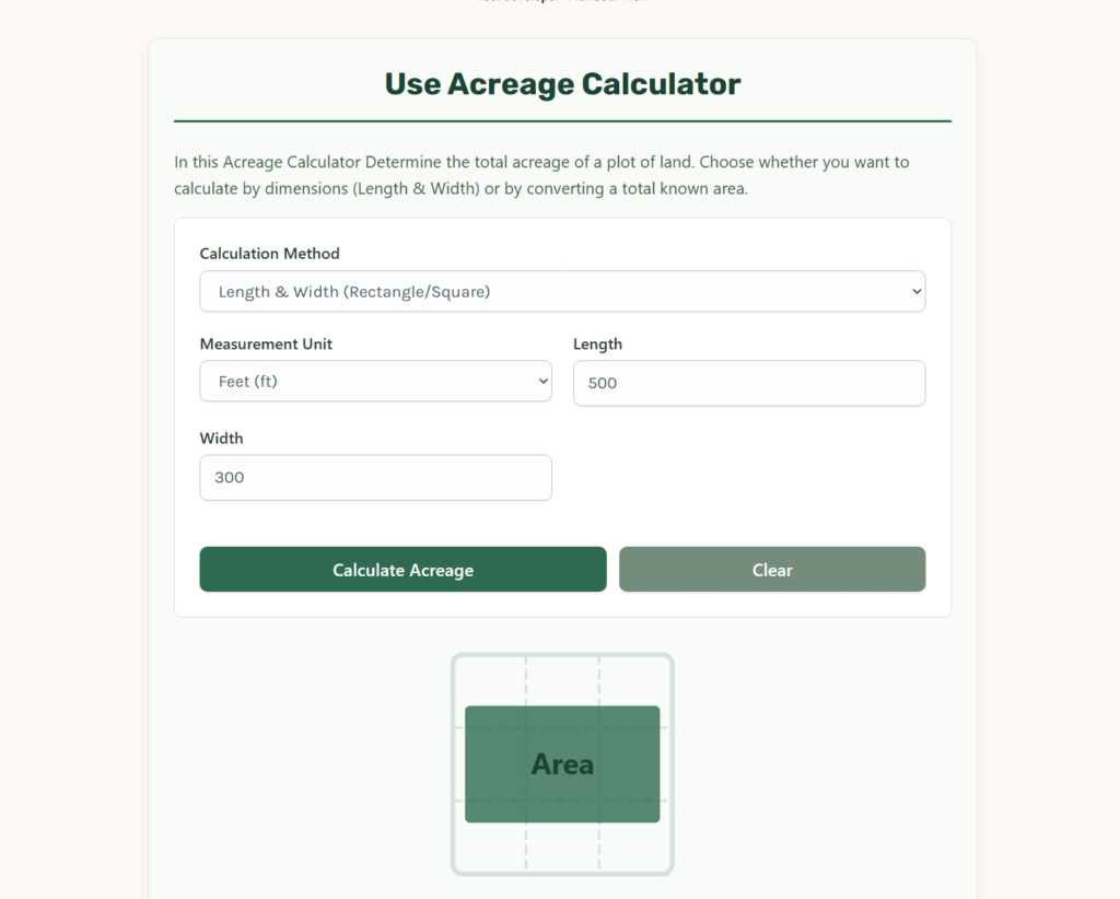 Interface of Acreage Calculator.