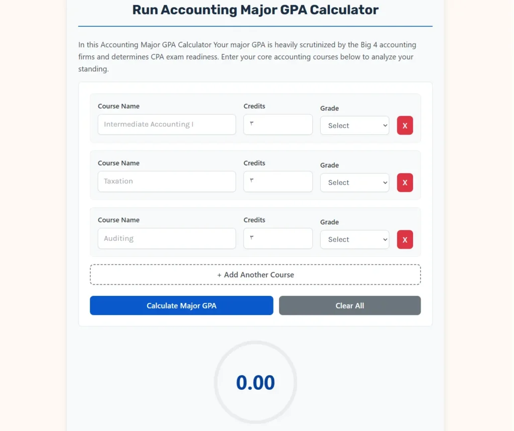 accounting major gpa calculator interface.
