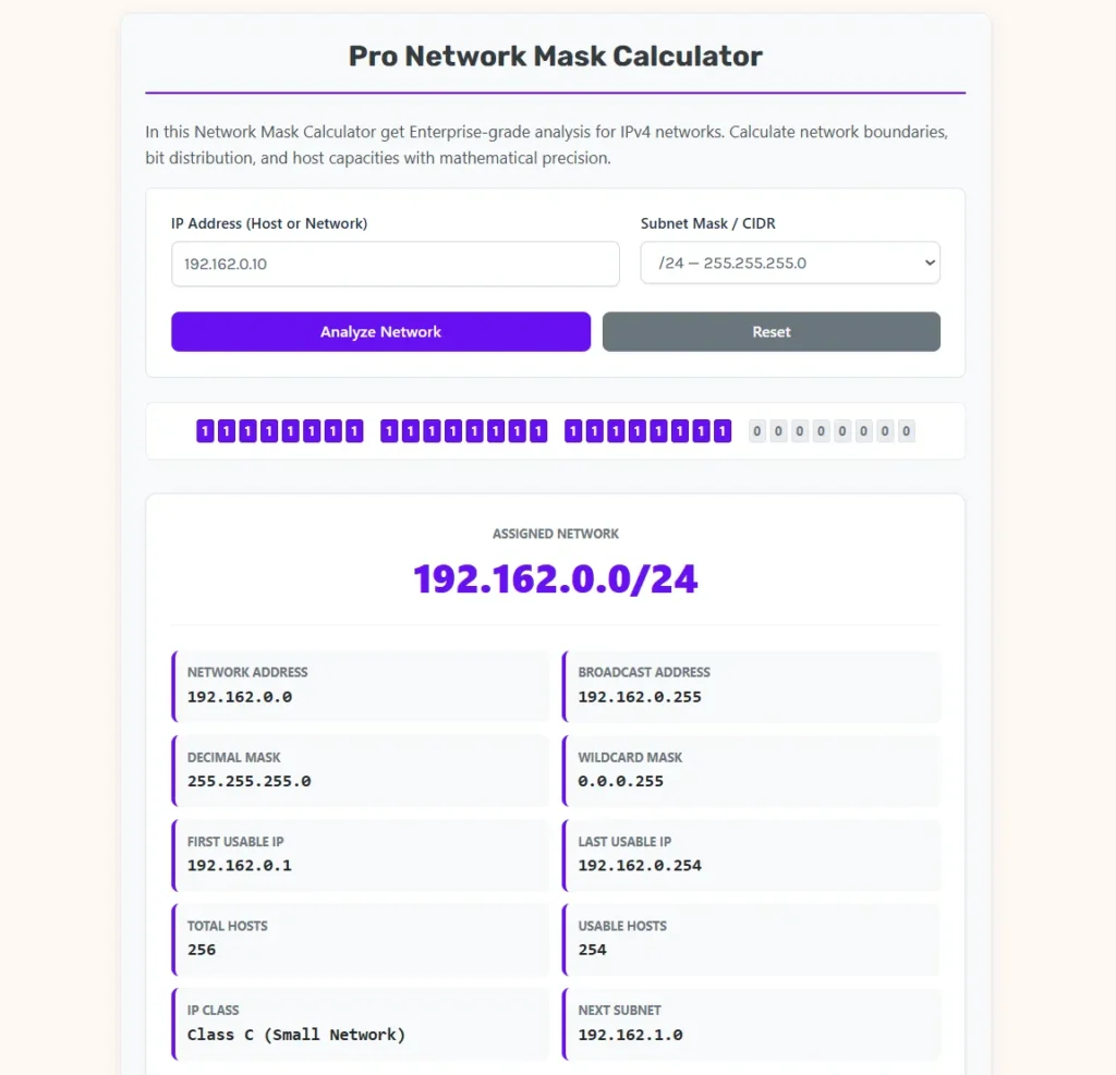 network mask calculator web app.