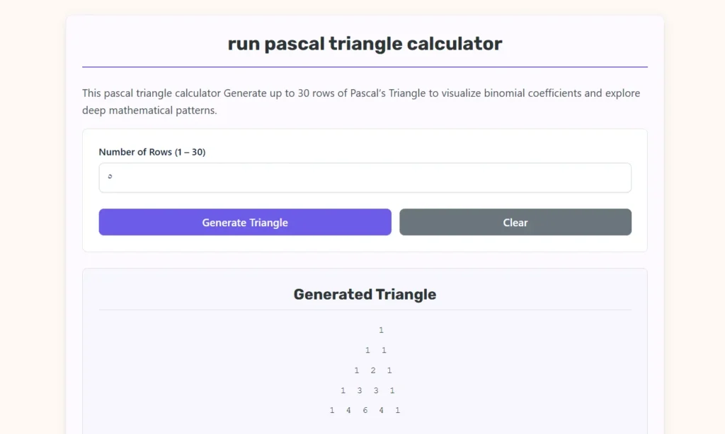 pascal triangle calculator web app.