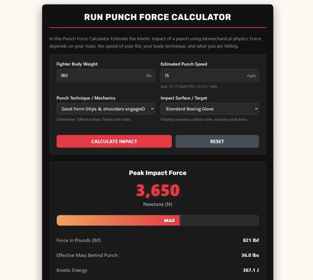 Punch Force Calculator Web App.