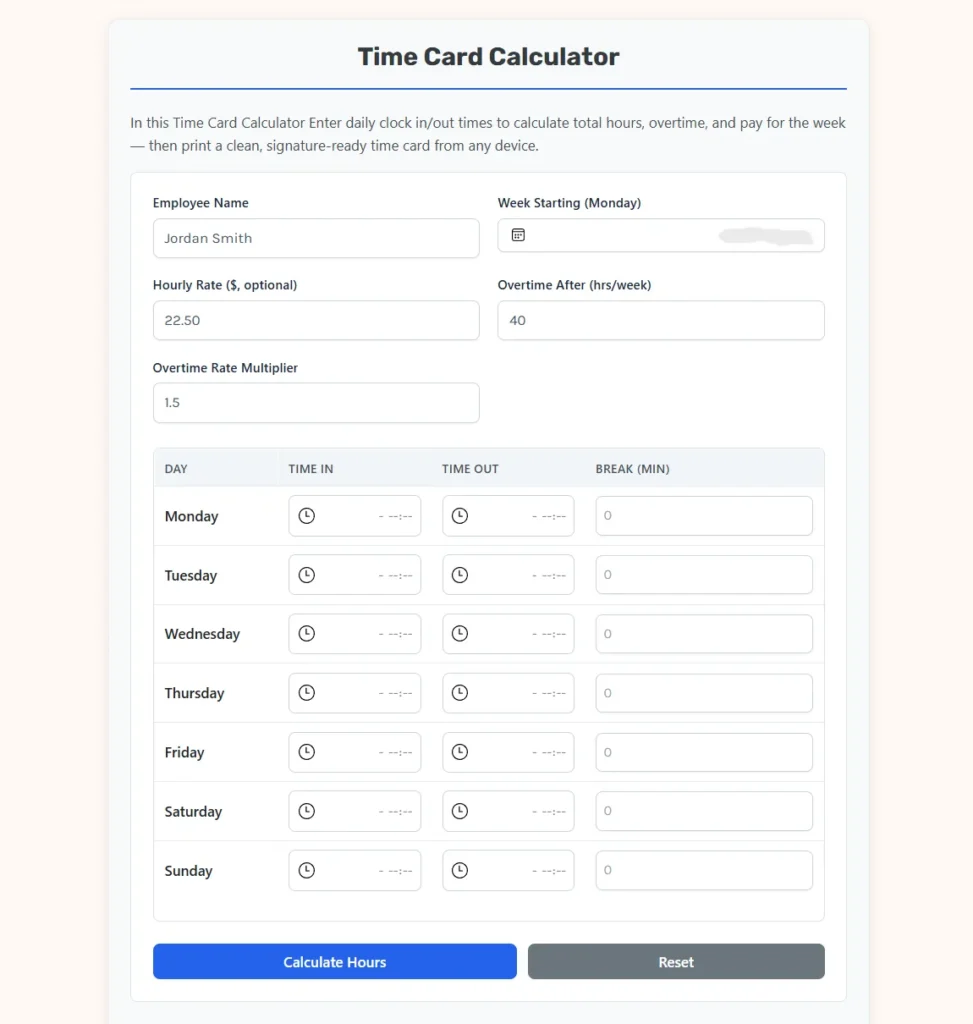 Time Card Calculator Web App.