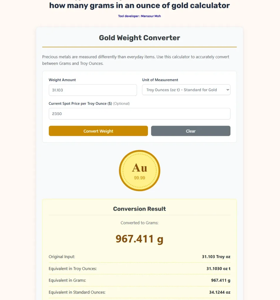how many grams in an ounce of gold calculator web app.