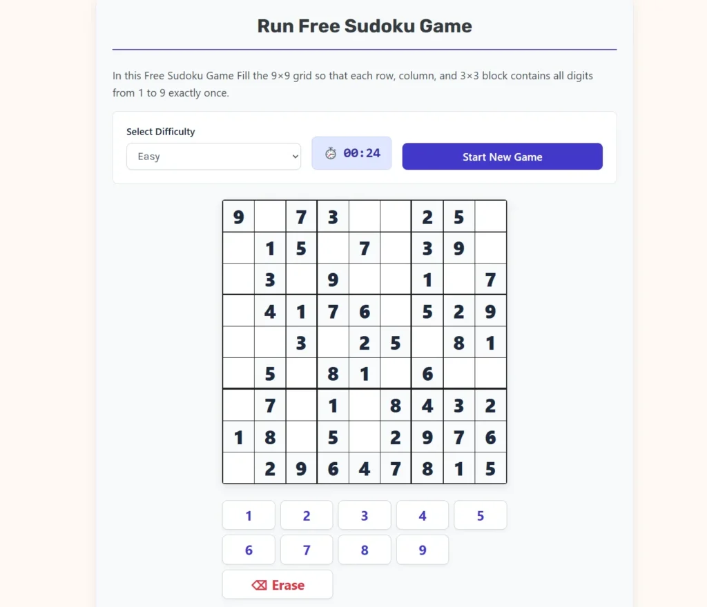Free Sudoku Game - games mathematics 1 Web App.