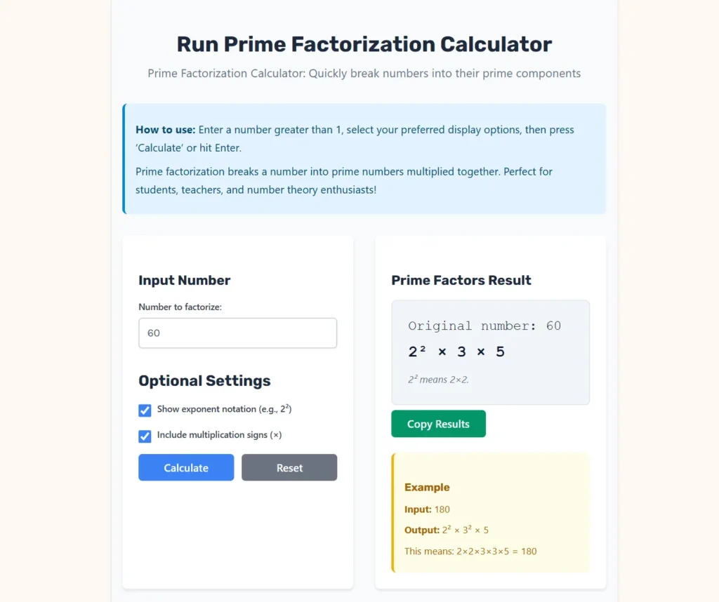 Prime Factorization Calculator Web App.