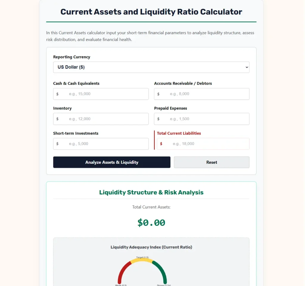 current assets calculator web app.
