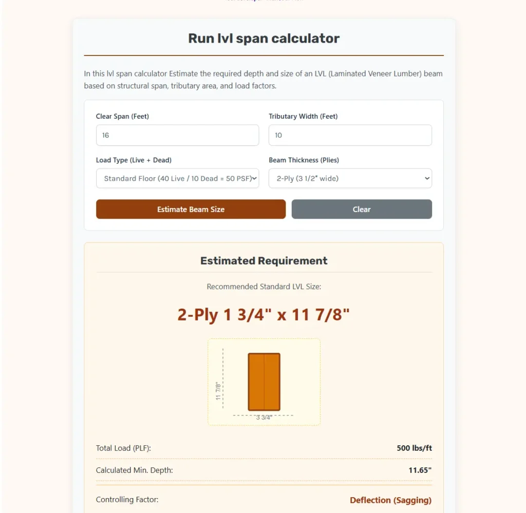 lvl span calculator web app.