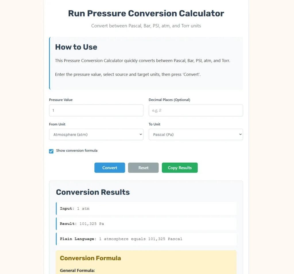 Pressure Conversion Calculator Web App.