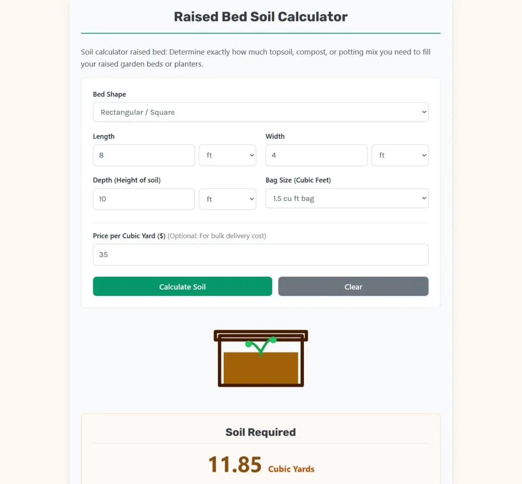 soil calculator raised bed online web app.